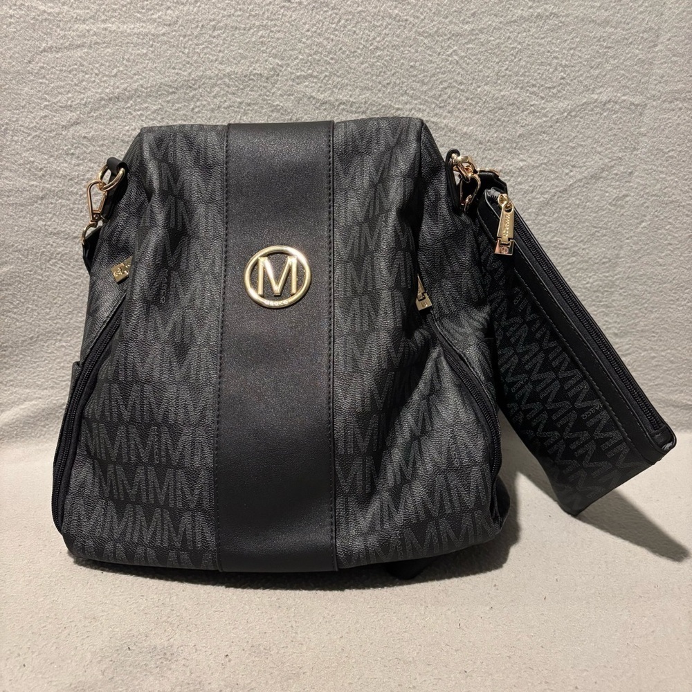 MKP COLLECTION backpack purse multi pocket anti theft 2 piece set black …NEW